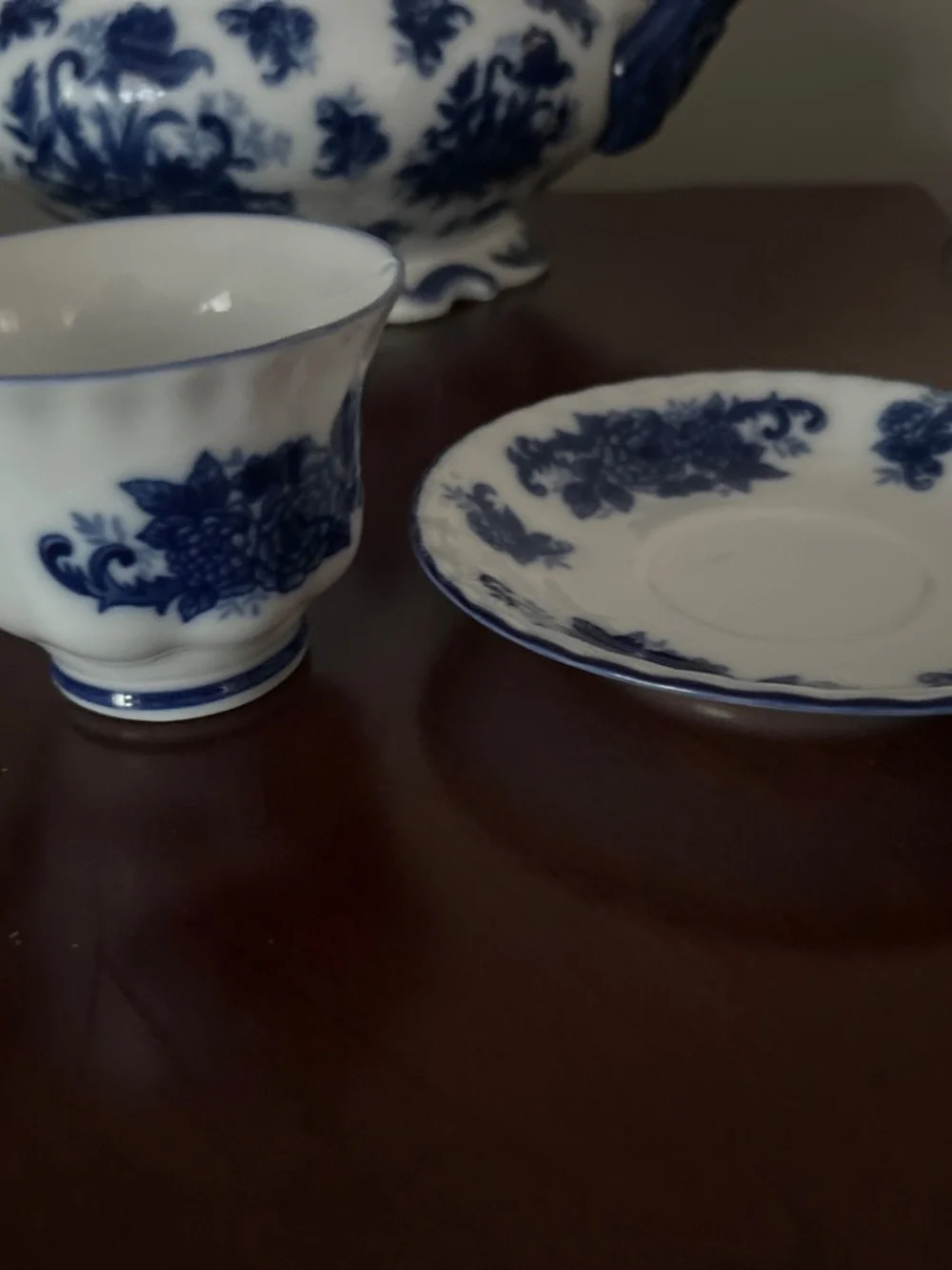 Flow Blue teacup and saucer